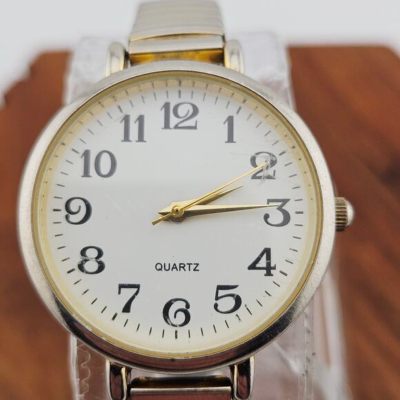 Quartz Gold Tone Watch Classic Pull On Stretch Band Casual Everyday Grandpacore - Picture 2 of 6